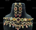 VeroniQ Trends-Multicolor With Meenakari Beads Gold Plated Kundan Studded Choker Necklace Kundan-Gold Plated-Wedding Jewellery-Punjabi Jewellery-South Indian-Thappa Jewellery