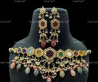 VeroniQ Trends-Multicolor With Meenakari Beads Gold Plated Kundan Studded Choker Necklace Kundan-Gold Plated-Wedding Jewelry-Punjabi Jewelry-South Indian-Thappa Jewelry