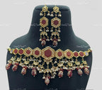VeroniQ Trends-Multicolor With Meenakari Beads Gold Plated Kundan Studded Choker Necklace Kundan-Gold Plated-Wedding Jewelry-Punjabi Jewelry-South Indian-Thappa Jewelry