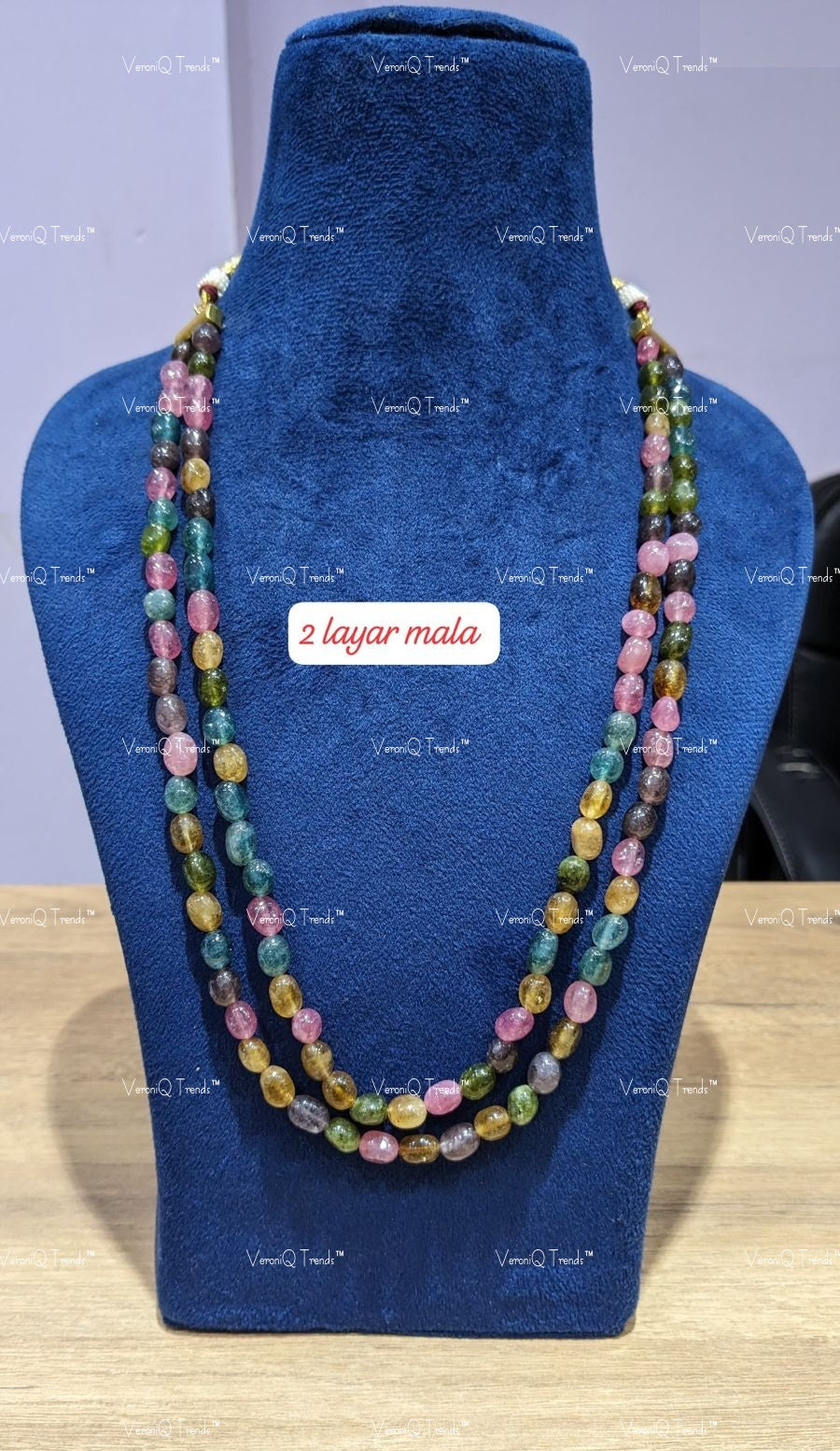 VeroniQ Trends-Elegant Double Layer Tourmaline Look Beads Jaipuri Mala Necklace-Gold Plated-Wedding Jewellery-Punjabi Jewellery-South Indian-Thappa Jewellery