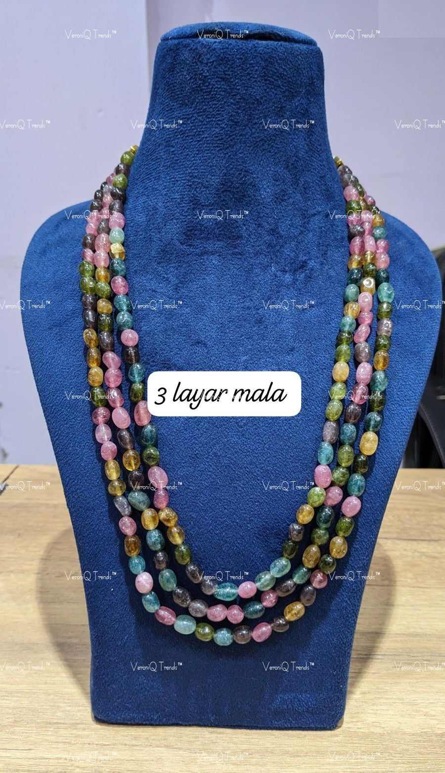 VeroniQ Trends-Beautiful Three Layer Tourmaline Look Beads Jaipuri Mala Necklace-Gold Plated-Wedding Jewellery-Punjabi Jewellery-South Indian-Thappa Jewellery