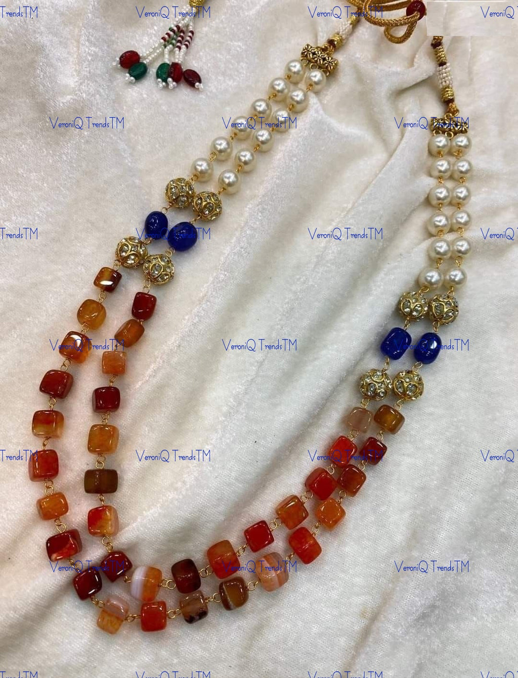 VeroniQ Trends-Beautiful Double Layer Natural Stone And Pearl Jaipuri Mala Necklace-Gold Plated-Wedding Jewellery-Punjabi Jewellery-South Indian-Thappa Jewellery