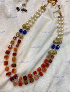 VeroniQ Trends-Beautiful Double Layer Natural Stone And Pearl Jaipuri Mala Necklace-Gold Plated-Wedding Jewelry-Punjabi Jewelry-South Indian-Thappa Jewelry