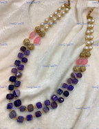 VeroniQ Trends-Beautiful Double Layer Natural Stone And Pearl Jaipuri Mala Necklace-Gold Plated-Wedding Jewelry-Punjabi Jewelry-South Indian-Thappa Jewelry