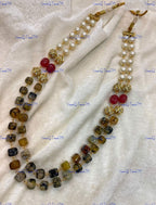 VeroniQ Trends-Beautiful Double Layer Natural Stone And Pearl Jaipuri Mala Necklace-Gold Plated-Wedding Jewelry-Punjabi Jewelry-South Indian-Thappa Jewelry
