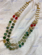 VeroniQ Trends-Beautiful Double Layer Natural Stone And Pearl Jaipuri Mala Necklace-Gold Plated-Wedding Jewelry-Punjabi Jewelry-South Indian-Thappa Jewelry