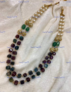 VeroniQ Trends-Beautiful Double Layer Natural Stone And Pearl Jaipuri Mala Necklace-Gold Plated-Wedding Jewelry-Punjabi Jewelry-South Indian-Thappa Jewelry