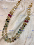VeroniQ Trends-Beautiful Double Layer Natural Stone And Pearl Jaipuri Mala Necklace-Gold Plated-Wedding Jewelry-Punjabi Jewelry-South Indian-Thappa Jewelry