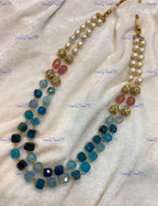 VeroniQ Trends-Beautiful Double Layer Natural Stone And Pearl Jaipuri Mala Necklace-Gold Plated-Wedding Jewelry-Punjabi Jewelry-South Indian-Thappa Jewelry