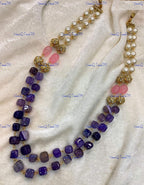 VeroniQ Trends-Beautiful Double Layer Natural Stone And Pearl Jaipuri Mala Necklace-Gold Plated-Wedding Jewelry-Punjabi Jewelry-South Indian-Thappa Jewelry