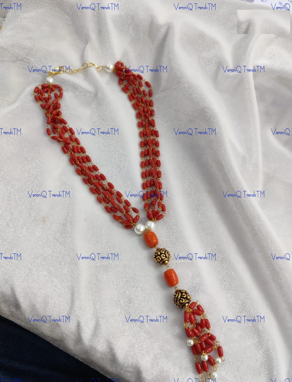 VeroniQ Trends-Elegant Multi-Layer Coral Look Beads Long Necklace-Gold Plated-Wedding Jewellery-Punjabi Jewellery-South Indian-Thappa Jewellery
