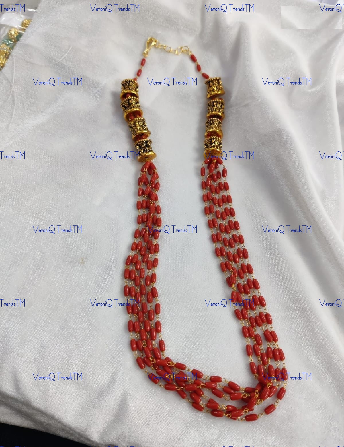 VeroniQ Trends-Elegant Multi-Layer Coral Look Beads Jaipuri Mala Long Necklace-Gold Plated-Wedding Jewellery-Punjabi Jewellery-South Indian-Thappa Jewellery