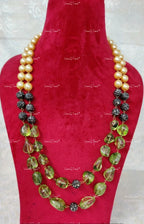 VeroniQ Trends-Elegant Double Layer Fluorite Color Beads And Victorian Beads Jaipuri Mala Long Necklace-Gold Plated-Wedding Jewelry-Punjabi Jewelry-South Indian-Thappa Jewelry