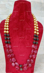 VeroniQ Trends-Elegant Double Layer Fluorite Color Beads And Victorian Beads Jaipuri Mala Long Necklace-Gold Plated-Wedding Jewelry-Punjabi Jewelry-South Indian-Thappa Jewelry