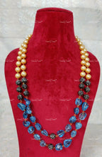 VeroniQ Trends-Elegant Double Layer Fluorite Color Beads And Victorian Beads Jaipuri Mala Long Necklace-Gold Plated-Wedding Jewelry-Punjabi Jewelry-South Indian-Thappa Jewelry