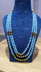 VeroniQ Trends-Elegant Three Layer Colour and Golden Beaded Jaipuri Mala Long Necklace-Gold Plated-Wedding Jewelry-Punjabi Jewelry-South Indian-Thappa Jewelry