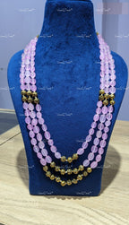 VeroniQ Trends-Elegant Three Layer Colour and Golden Beaded Jaipuri Mala Long Necklace-Gold Plated-Wedding Jewelry-Punjabi Jewelry-South Indian-Thappa Jewelry