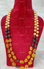 VeroniQ Trends-Elegant Double Layer Fluorite Color Beads And Victorian Beads Jaipuri Mala Long Necklace-Gold Plated-Wedding Jewelry-Punjabi Jewelry-South Indian-Thappa Jewelry