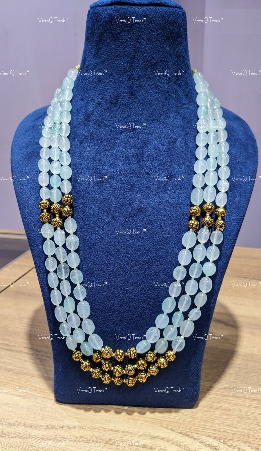 VeroniQ Trends-Elegant Three Layer Colour and Golden Beaded Jaipuri Mala Long Necklace-Gold Plated-Wedding Jewellery-Punjabi Jewellery-South Indian-Thappa Jewellery