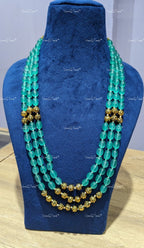 VeroniQ Trends-Elegant Three Layer Colour and Golden Beaded Jaipuri Mala Long Necklace-Gold Plated-Wedding Jewelry-Punjabi Jewelry-South Indian-Thappa Jewelry