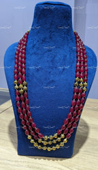 VeroniQ Trends-Elegant Three Layer Colour and Golden Beaded Jaipuri Mala Long Necklace-Gold Plated-Wedding Jewelry-Punjabi Jewelry-South Indian-Thappa Jewelry