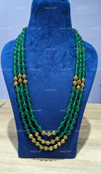 VeroniQ Trends-Elegant Three Layer Colour and Golden Beaded Jaipuri Mala Long Necklace-Gold Plated-Wedding Jewelry-Punjabi Jewelry-South Indian-Thappa Jewelry