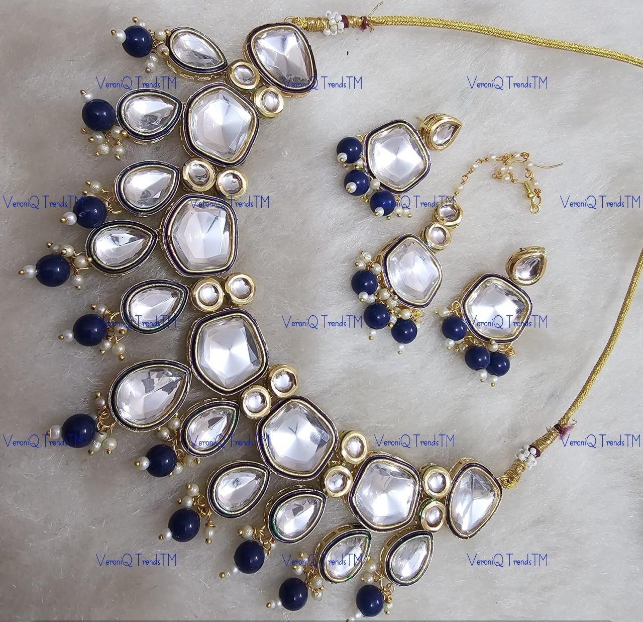 VeroniQ Trends-Elegant Meenakari Kundan Necklace Pachi Kundan-Gold Plated-Wedding Jewellery-Punjabi Jewellery-South Indian-Thappa Jewellery