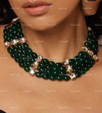 VeroniQ Trends-Beautiful Green Beaded and Kundan Choker Necklace-Gold Plated-Wedding Jewelry-Punjabi Jewelry-South Indian-Thappa Jewelry
