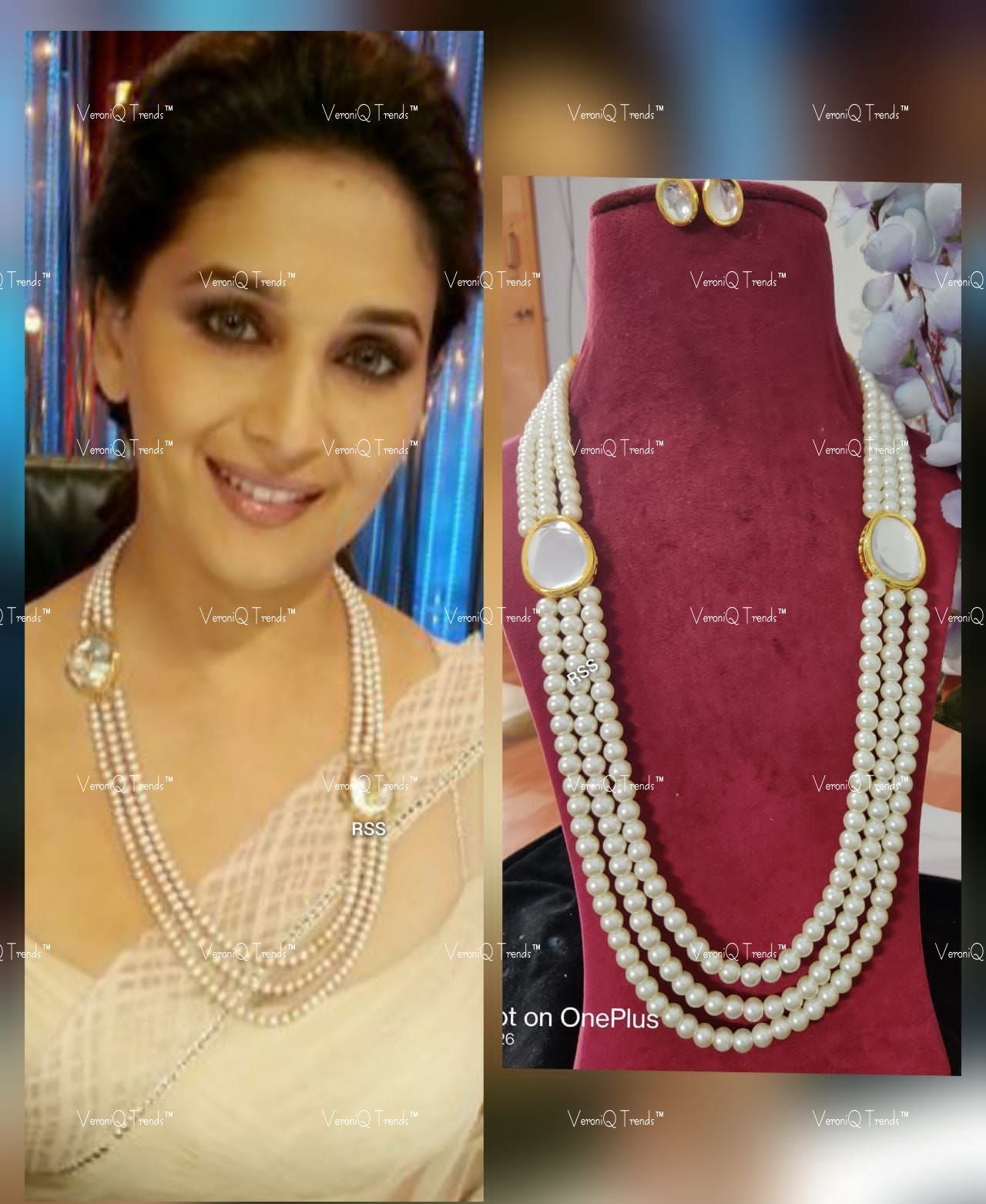 VeroniQ Trends-Elegant Pearl Beaded Multistrand Long Pearl Necklace-Gold Plated-Wedding Jewellery-Punjabi Jewellery-South Indian-Thappa Jewellery