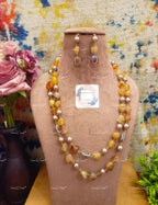 VeroniQ Trends-Traditional Double Layer Natural Stone Beads With Victorian Beads Jaipuri Long Mala Necklace-Gold Plated-Wedding Jewelry-Punjabi Jewelry-South Indian-Thappa Jewelry