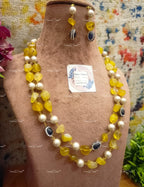 VeroniQ Trends-Traditional Double Layer Natural Stone Beads With Victorian Beads Jaipuri Long Mala Necklace-Gold Plated-Wedding Jewelry-Punjabi Jewelry-South Indian-Thappa Jewelry