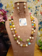 VeroniQ Trends-Traditional Double Layer Natural Stone Beads With Victorian Beads Jaipuri Long Mala Necklace-Gold Plated-Wedding Jewelry-Punjabi Jewelry-South Indian-Thappa Jewelry