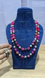 VeroniQ Trends-Traditional Double Layer Jaipuri Mala Style Natural Stone Beads Long Necklace-Gold Plated-Wedding Jewelry-Punjabi Jewelry-South Indian-Thappa Jewelry