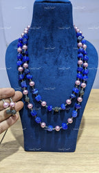 VeroniQ Trends-Traditional Double Layer Jaipuri Mala Style Natural Stone Beads Long Necklace-Gold Plated-Wedding Jewelry-Punjabi Jewelry-South Indian-Thappa Jewelry