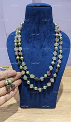 VeroniQ Trends-Traditional Double Layer Jaipuri Mala Style Natural Stone Beads Long Necklace-Gold Plated-Wedding Jewelry-Punjabi Jewelry-South Indian-Thappa Jewelry
