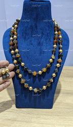 VeroniQ Trends-Traditional Double Layer Jaipuri Mala Style Natural Stone Beads Long Necklace-Gold Plated-Wedding Jewelry-Punjabi Jewelry-South Indian-Thappa Jewelry