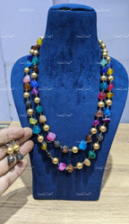 VeroniQ Trends-Traditional Double Layer Jaipuri Mala Style Natural Stone Beads Long Necklace-Gold Plated-Wedding Jewelry-Punjabi Jewelry-South Indian-Thappa Jewelry