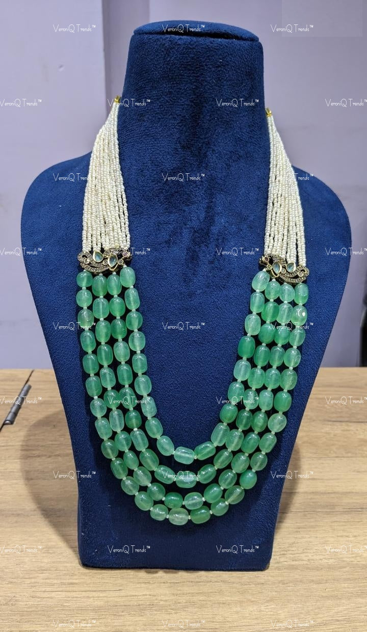 VeroniQ Trends-Elegant Multilayer Jaipuri Mala Style Multicolour Beads and Pearl Long Necklace-Gold Plated-Wedding Jewellery-Punjabi Jewellery-South Indian-Thappa Jewellery