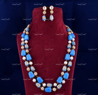 VeroniQ Trends-Elegant Double Layer Meenakari Beads and Pearl Jaipuri Mala Long Necklace-Gold Plated-Wedding Jewelry-Punjabi Jewelry-South Indian-Thappa Jewelry