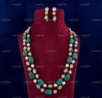VeroniQ Trends-Elegant Double Layer Meenakari Beads and Pearl Jaipuri Mala Long Necklace-Gold Plated-Wedding Jewelry-Punjabi Jewelry-South Indian-Thappa Jewelry