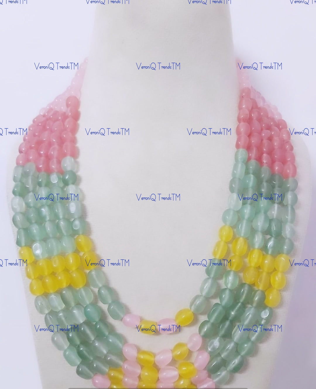 VeroniQ Trends-Beautiful Multistrand Multicolor Beads Long Necklace-Gold Plated-Wedding Jewellery-Punjabi Jewellery-South Indian-Thappa Jewellery