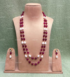 VeroniQ Trends-Beautiful Double Layer Baroque Shell Pearl Jaipuri Mala Long Necklace-Gold Plated-Wedding Jewelry-Punjabi Jewelry-South Indian-Thappa Jewelry