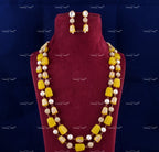 VeroniQ Trends-Elegant Double Layer Meenakari Beads and Pearl Jaipuri Mala Long Necklace-Gold Plated-Wedding Jewelry-Punjabi Jewelry-South Indian-Thappa Jewelry
