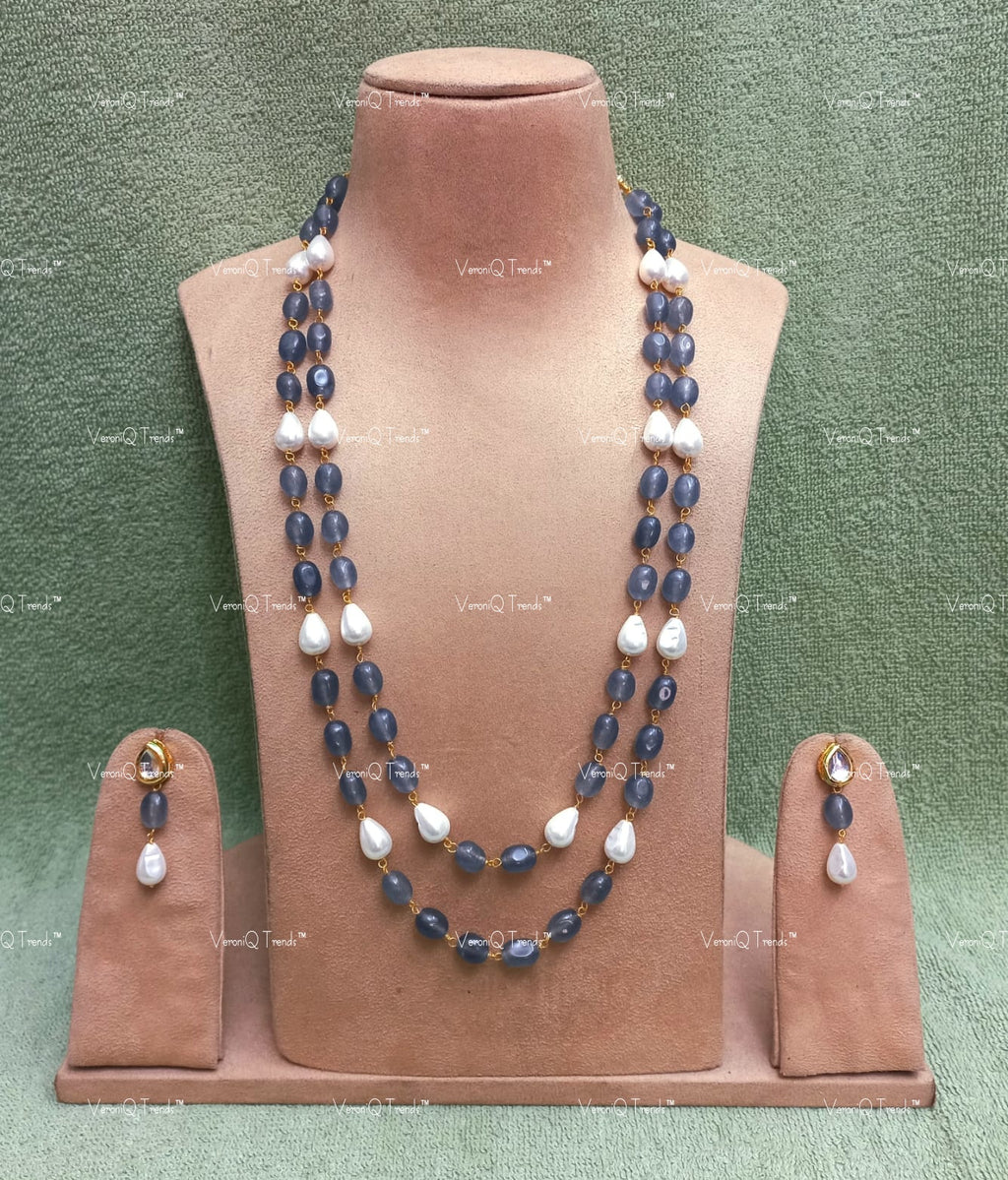 VeroniQ Trends-Beautiful Double Layer Baroque Shell Pearl Jaipuri Mala Long Necklace-Gold Plated-Wedding Jewellery-Punjabi Jewellery-South Indian-Thappa Jewellery