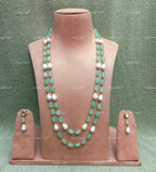 VeroniQ Trends-Beautiful Double Layer Baroque Shell Pearl Jaipuri Mala Long Necklace-Gold Plated-Wedding Jewelry-Punjabi Jewelry-South Indian-Thappa Jewelry