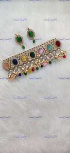 VeroniQ Trends-Elegant Victorian Party Wear Kundan Choker Necklace Kundan-Gold Plated-Wedding Jewelry-Punjabi Jewelry-South Indian-Thappa Jewelry