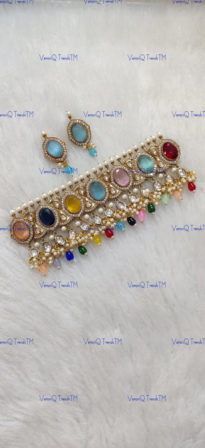 VeroniQ Trends-Elegant Victorian Party Wear Kundan Choker Necklace Kundan-Gold Plated-Wedding Jewellery-Punjabi Jewellery-South Indian-Thappa Jewellery