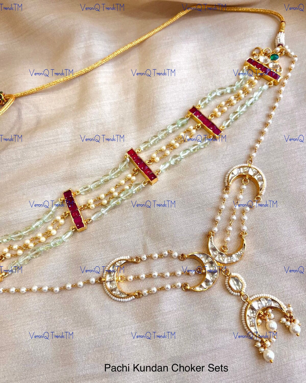 VeroniQ Trends-Traditional Chandbali Style Pachi Kundan Choker Necklace Pachi Kundan-Gold Plated-Wedding Jewellery-Punjabi Jewellery-South Indian-Thappa Jewellery