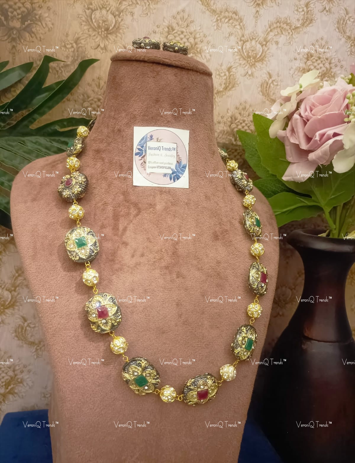 VeroniQ Trends-Traditional Victorian Beads Jaipuri Mala Necklace-Gold Plated-Wedding Jewellery-Punjabi Jewellery-South Indian-Thappa Jewellery
