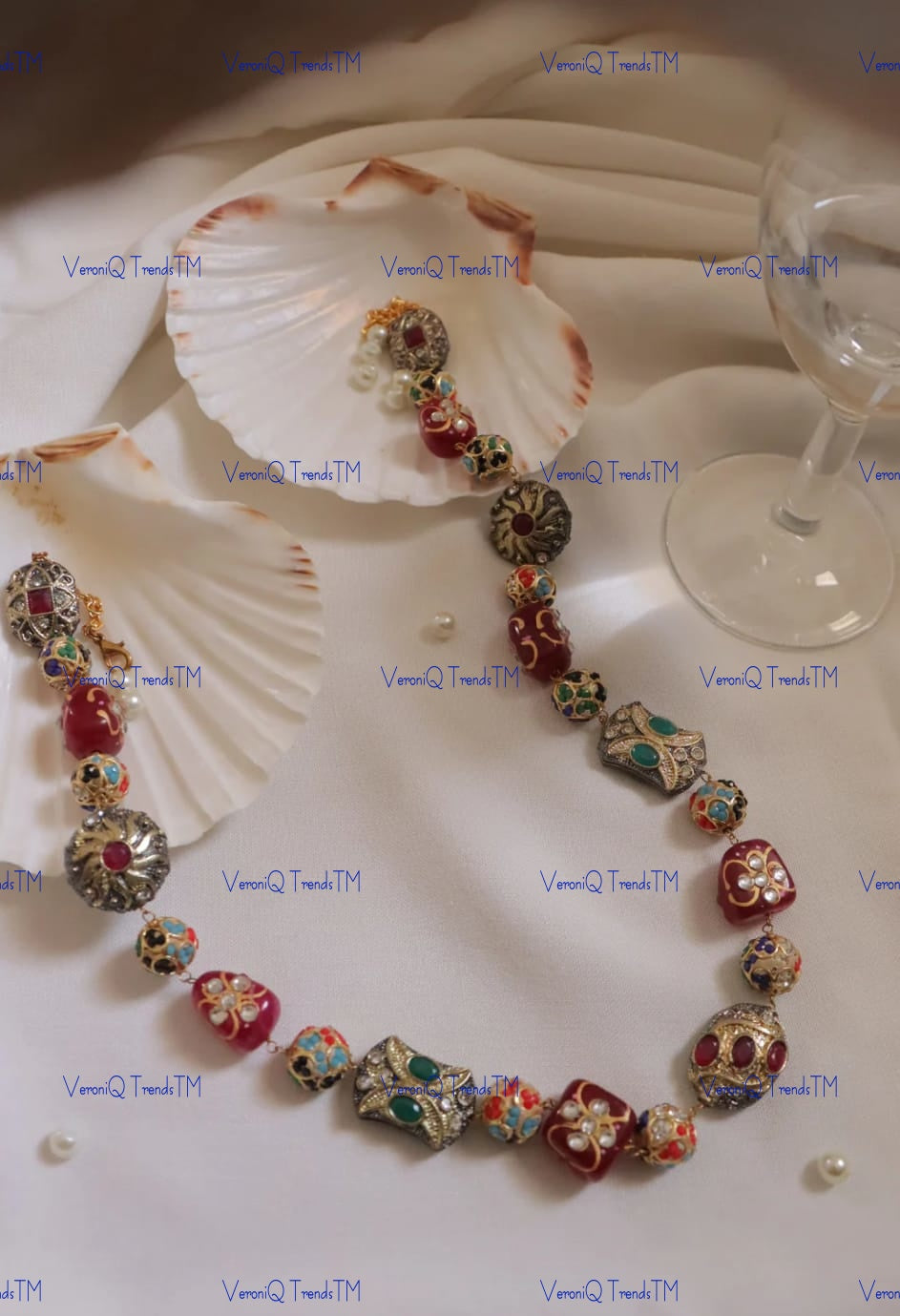 VeroniQ Trends-Victorian Beads Jaipuri Mala Long Necklace-Gold Plated-Wedding Jewellery-Punjabi Jewellery-South Indian-Thappa Jewellery